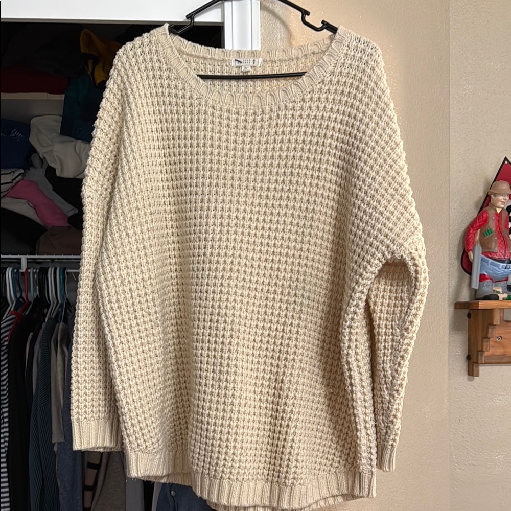 Knot Sisters Cream Crew Neck Sweater with Chunky Knit